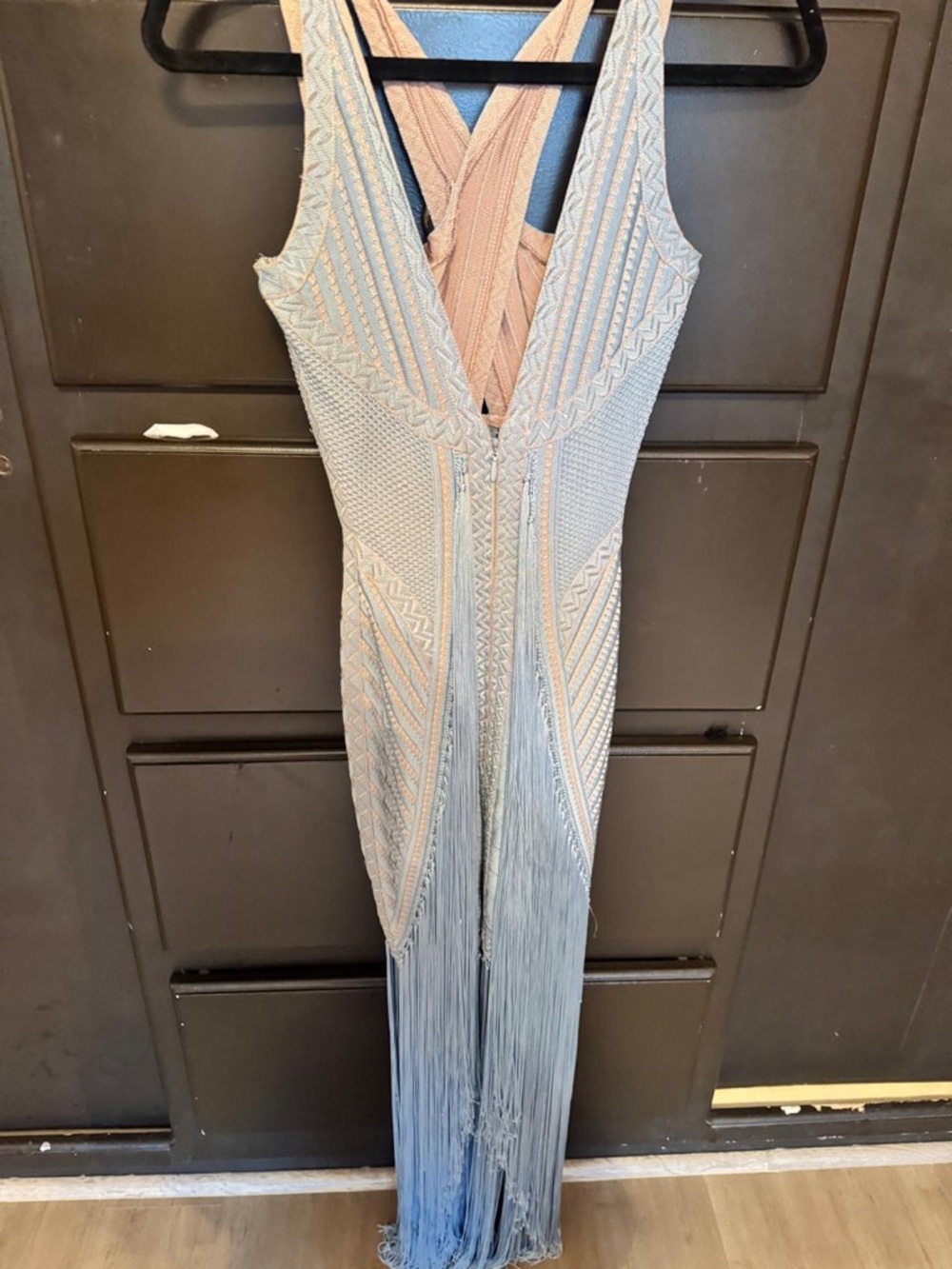 Herve Leger Blue Fringe Halter Maxi Dress - Picture 3 of 12